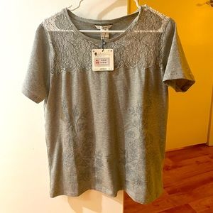 Desigual grey shirt with lace top and floral design